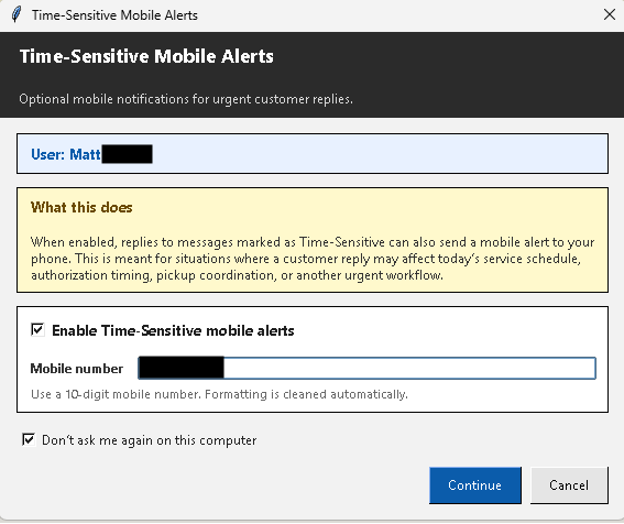 Time-sensitive mobile alerts settings modal.